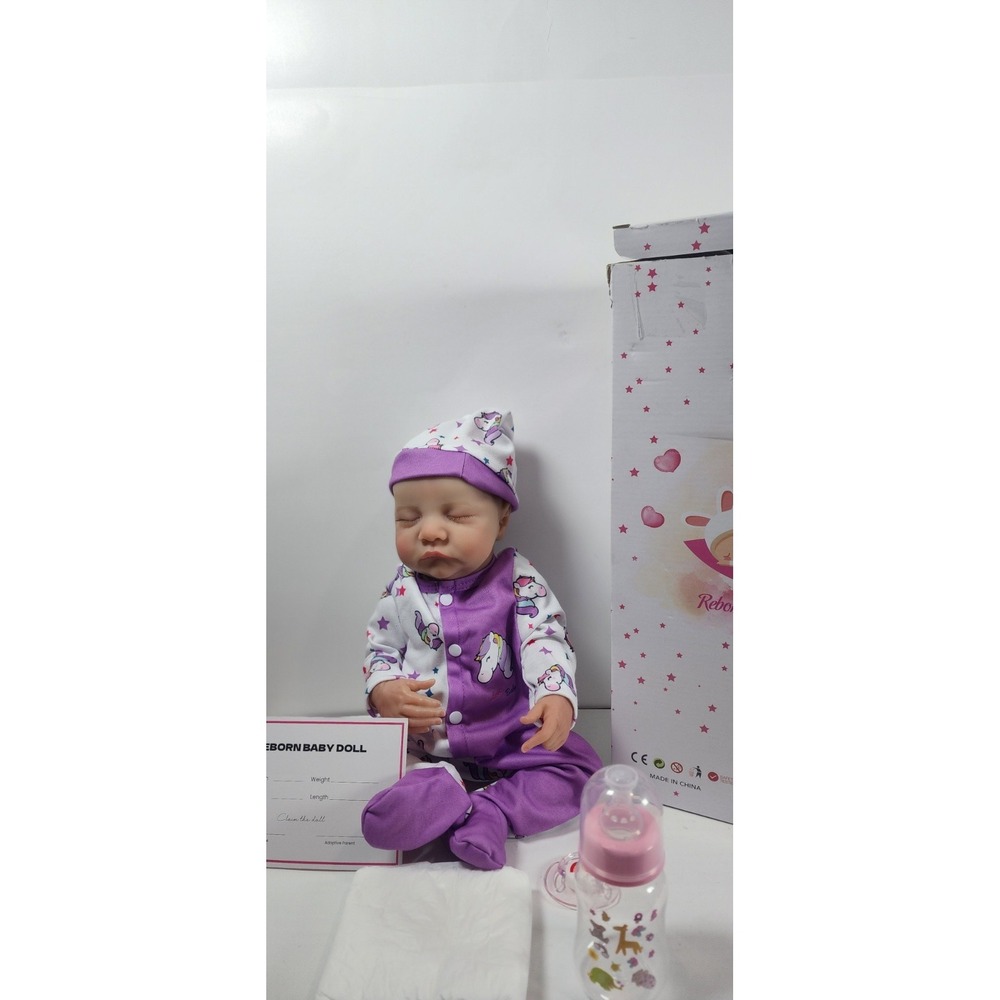 Lifelike Reborn Baby Doll 18" Sleeping Girl Unicorn Outfi NIB Bottle Certificate